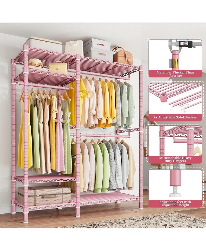 Raybee Clothes Rack Heavy Duty Loads 780LBS Clothing Racks for Hanging Clothes Adjustable Metal Portable Closet