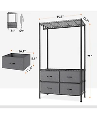 Raybee Clothes Rack with 4 Drawers and Shelves,Heavy Duty Clothing Rack for Hanging Clothes,Portable,Sturdy and Durable