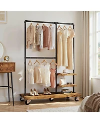 Raybee Clothes Rack, Heavy Duty Clothing Rack, Industrial Pipe Clothes Rack with Shelves, Rolling Garment Rack for Bedroom, Retail Store, Rustic