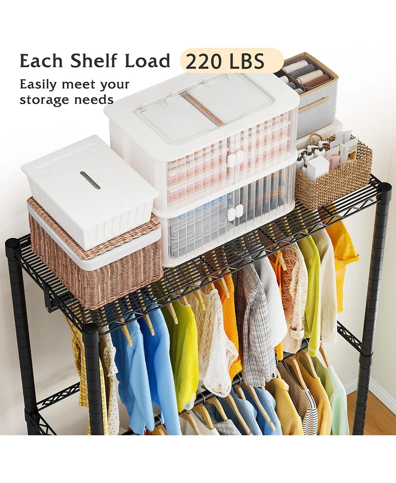Raybee Clothing Rack with Wheels,Clothes Rack for Hanging Clothes,Portable Closet,2 Shelves