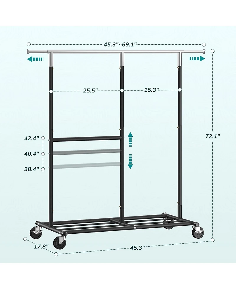 Raybee Clothes Rack Heavy Duty, Clothing Racks for Hanging Clothes 200+, Metal Clothing Rack with Wheels, Rolling Commercial Garment Rack Portable