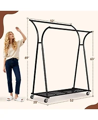 Raybee Heavy Duty Clothes Racks for Hanging Clothes, Clothing Rack with Wheels Load 360LBS, Portable Double Rod Garment Racks for Closet, Bedroom