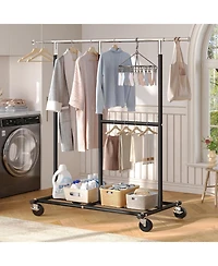 Raybee Heavy Duty Clothes Rack, Adjustable Clothing Rack with Wheels, 455 Lbs Static Load Capacity, 69.1" W Rolling Garment Rack for Walk-in Clos