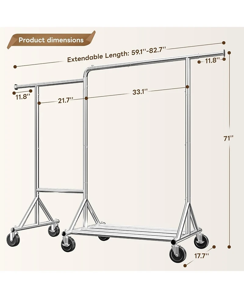 Raybee 82.7" W Clothing Rack Load 500LBS, Heavy Duty Clothes Racks with Wheels, Portable Clothing Racks