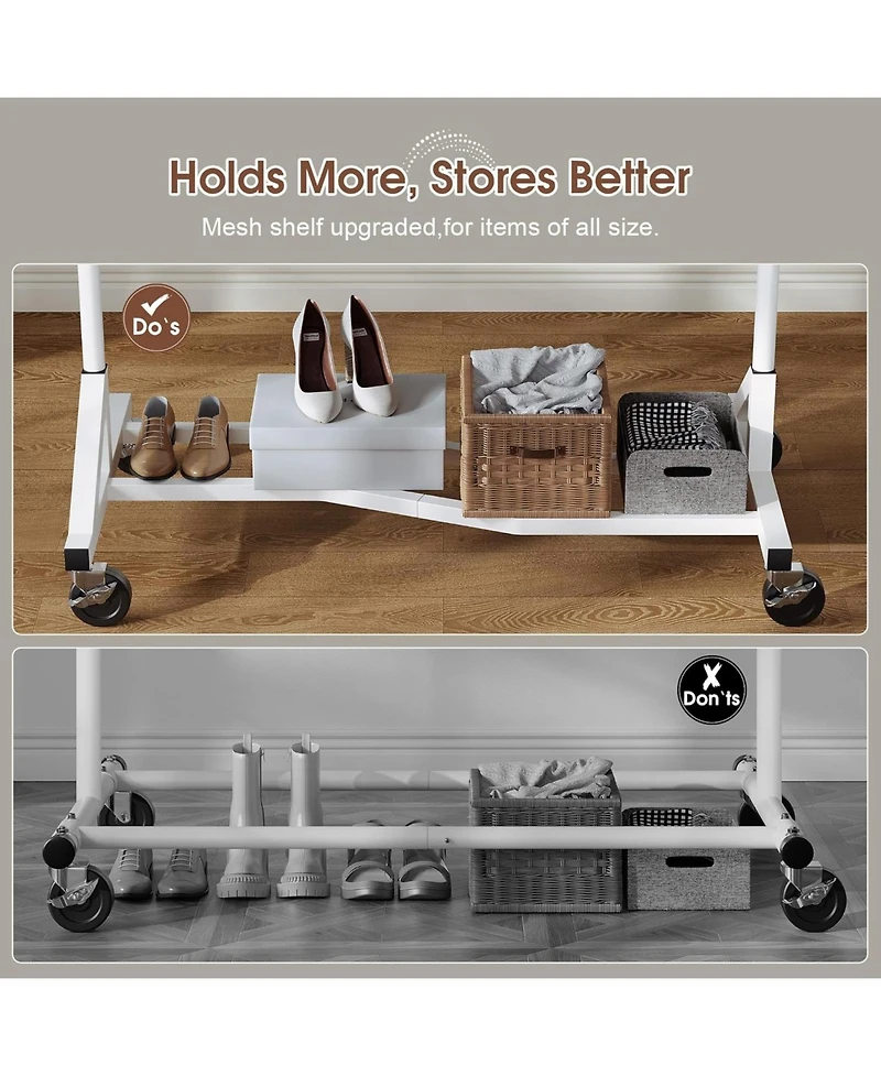 Raybee Clothes Rack, 400LBS Clothing Racks for Hanging Clothes 200+, Extendable Rolling Clothes Rack with Sturdy Wheels & Shelves, Garment Rack