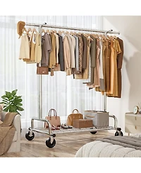 Raybee Heavy Duty Clothes Rack Load 485LBS, Metal Garment Storage with Mesh Shelf & Lockable Wheels, Rolling Clothing Rack