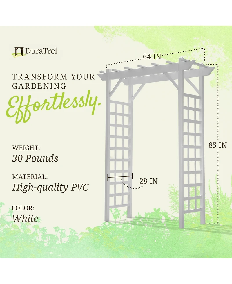 Dura-Trel Inc Dura-Trel Providence Arbor 64" x 85" Pvc Outdoor Garden Arch Trellis, White
