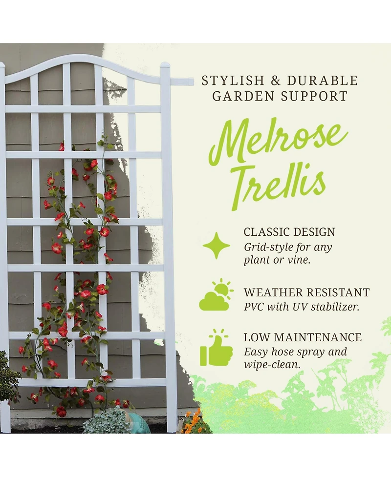 Dura-Trel Melrose 35 x 75 Inch Vinyl Outdoor Garden Patio Plant Trellis, White