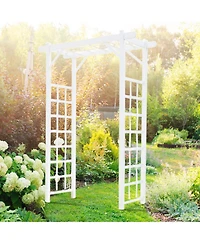 Dura-Trel Inc Dura-Trel Elmwood Arbor 57" x 84" Pvc Outdoor Garden Arch Lattice Trellis, White