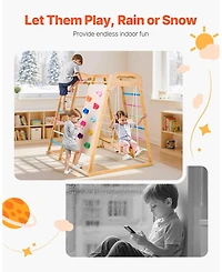 Mecale 7-in-1 Wooden Indoor Playground with swing, slide, monkey bar, ladders & net, holds up to 250 lbs.