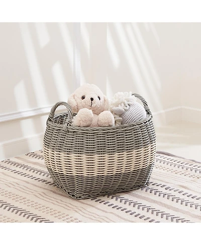 Rainsken Oval Resin Resin Woven Hamper Basket, with Handles, Multi-Purpose Organizer, for Decoration in Bedroom, Living Room, Laundry Room, Entryway