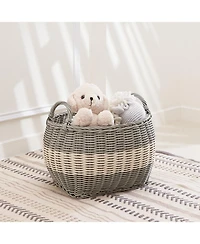 Rainsken Oval Resin Resin Woven Hamper Basket, with Handles, Multi-Purpose Organizer, for Decoration in Bedroom, Living Room, Laundry Room, Entryway