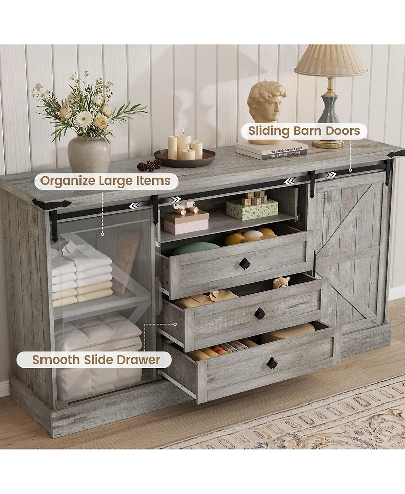 Gaomon Tv Stands for Bedroom, Farmhouse Entertainment Center with Sliding Barn Doors