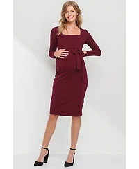 Hello Miz Maternity Tie Waist Square Neck Long Sleeve Dress