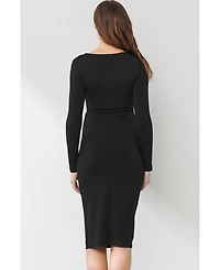 Hello Miz Maternity Tie Waist Square Neck Long Sleeve Dress