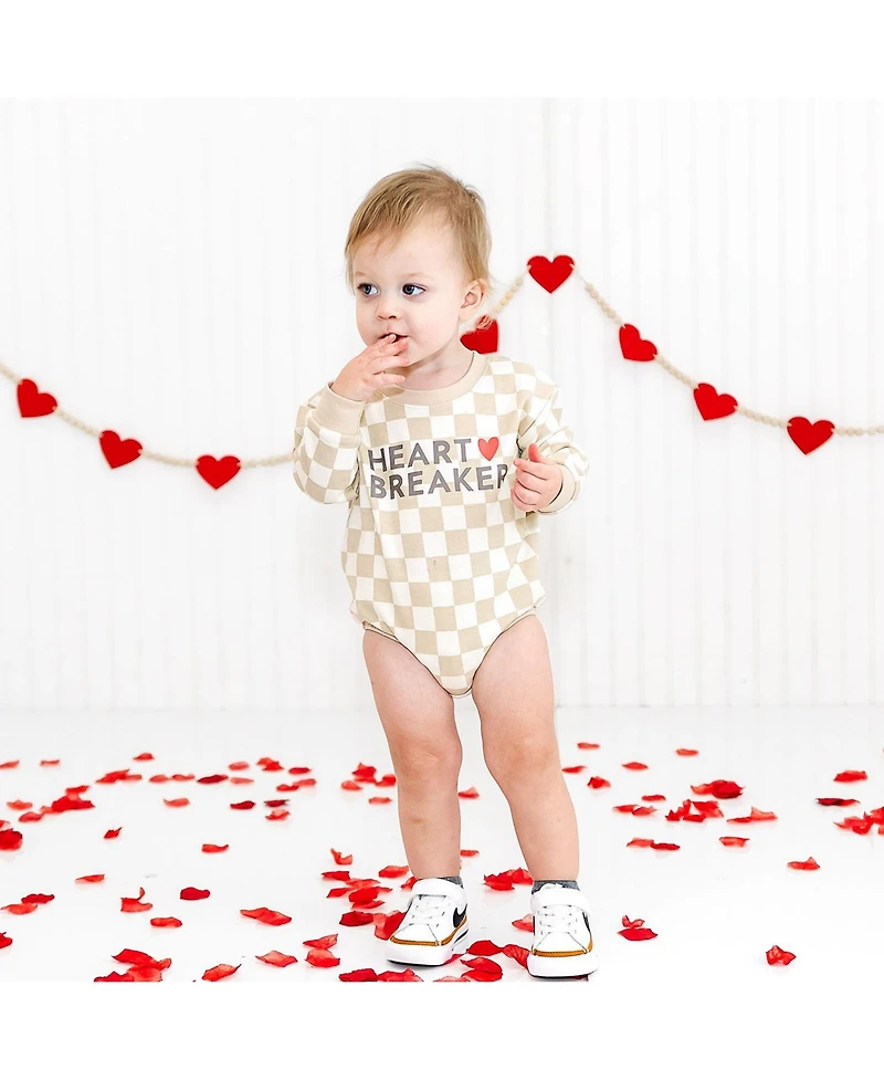 Sweet Wink Baby Boys Heartbreaker Checkered Valentine's Day Long Sleeve Romper