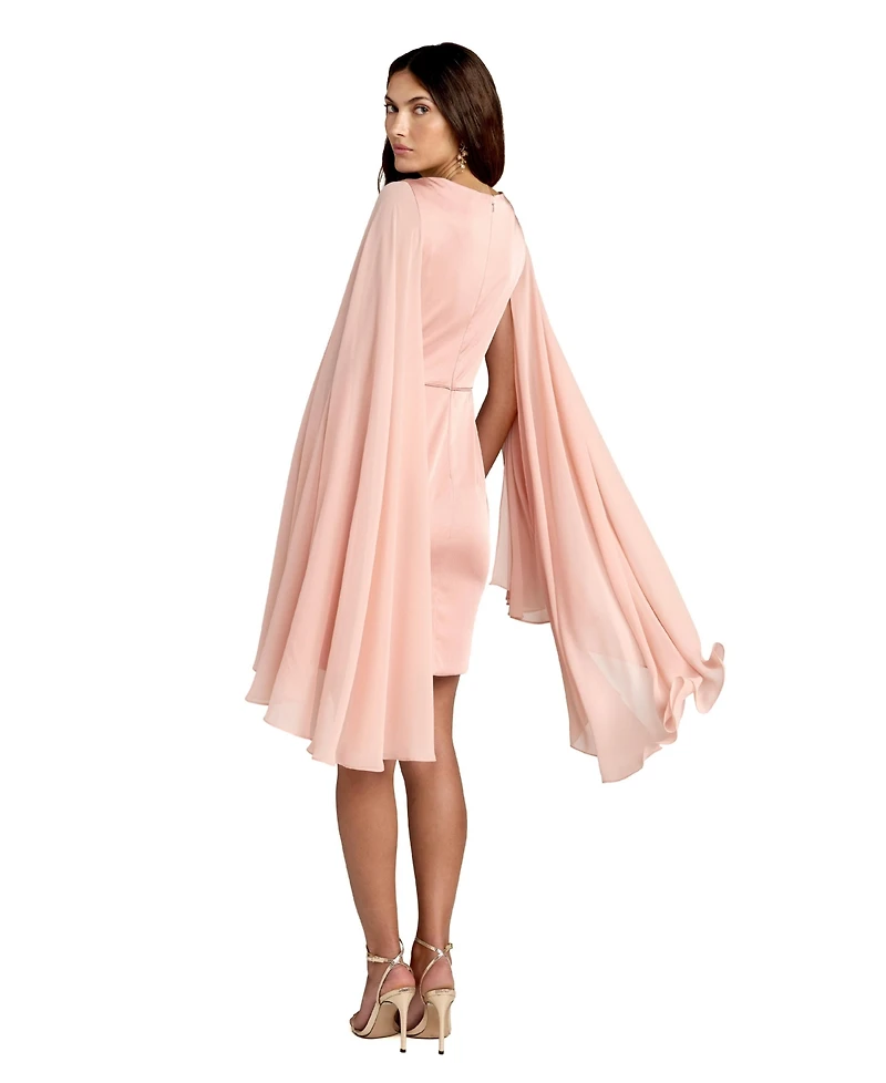 Mac Duggal Women's Cape Sleeve V Neck Sheath Dress