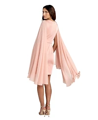 Mac Duggal Women's Cape Sleeve V Neck Sheath Dress