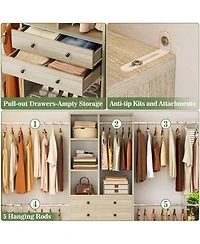 Aheaplus 2.4-8 Ft Wide Adjustable Closet Organizer, System with 2 Drawers, 5 Hanging Rods, Shoe Racks and Shelves