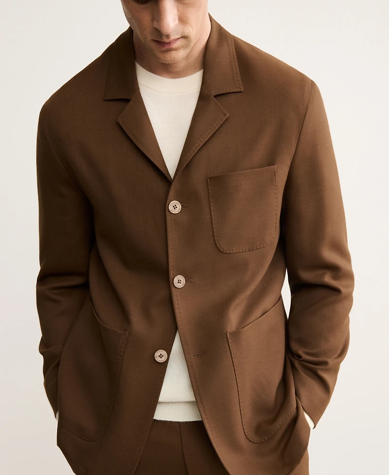 Mango Men's Italian Virgin Wool Flannel Suit Jacket