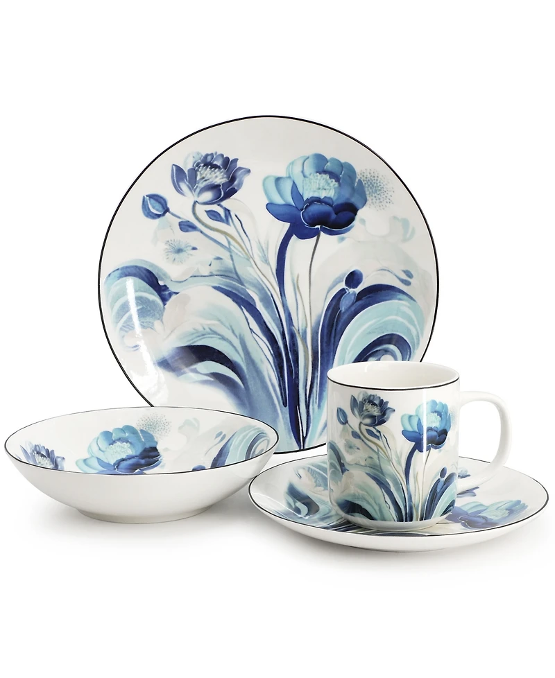Elama Peony Garden 16-Pc. Dinnerware Set, Service For 4