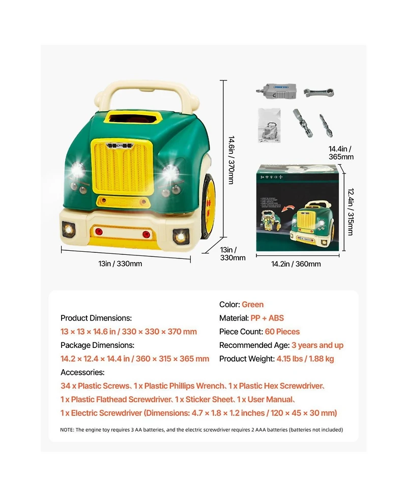 Slickblue Kids Engine Toy with 60 Pieces and Removable Car Repair Parts