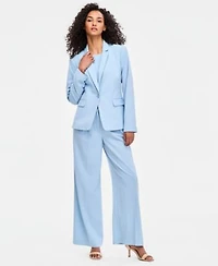 Tahari Asl Womens Notched Collar One Button Blazer Short Sleeve Sweater Pleat Front Wide Leg Pants