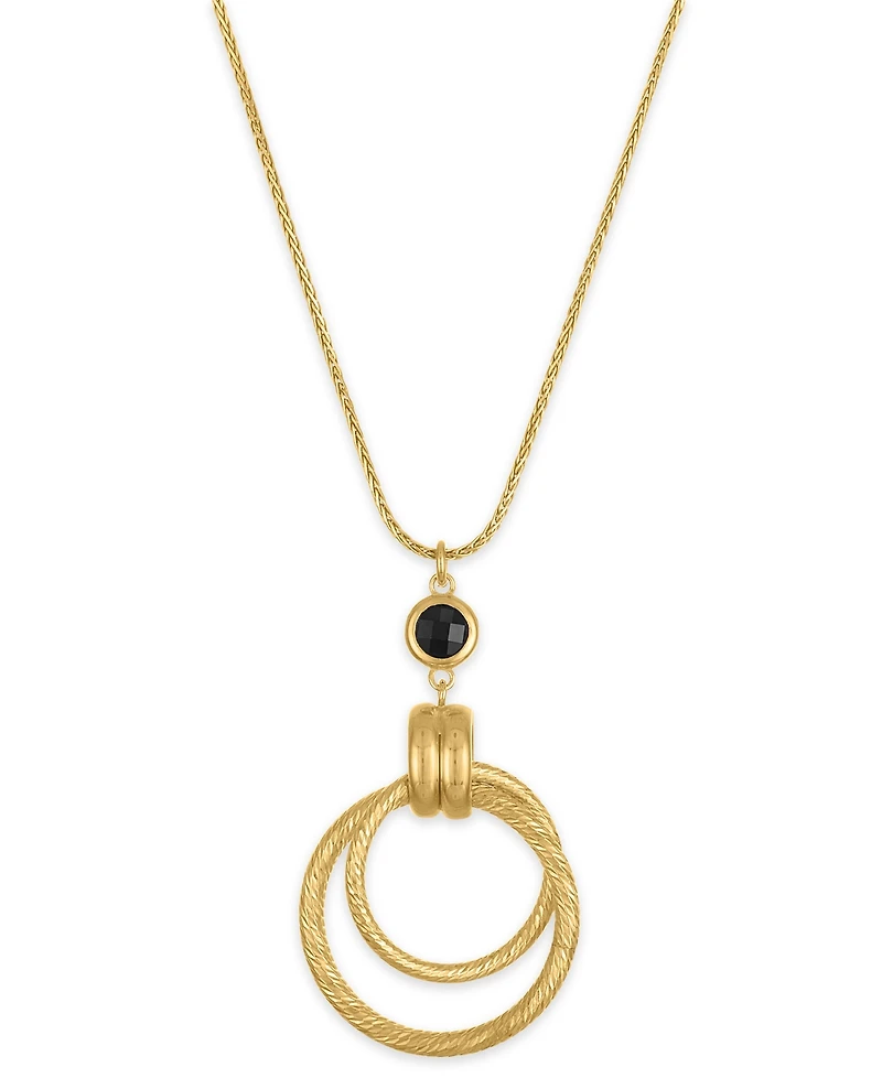 Macy's Garnet (1-1/5 ct. t.w.) Diamond Cut Interlock Circle Necklace 14k Gold Over Sterling Silver (Also available Onyx)