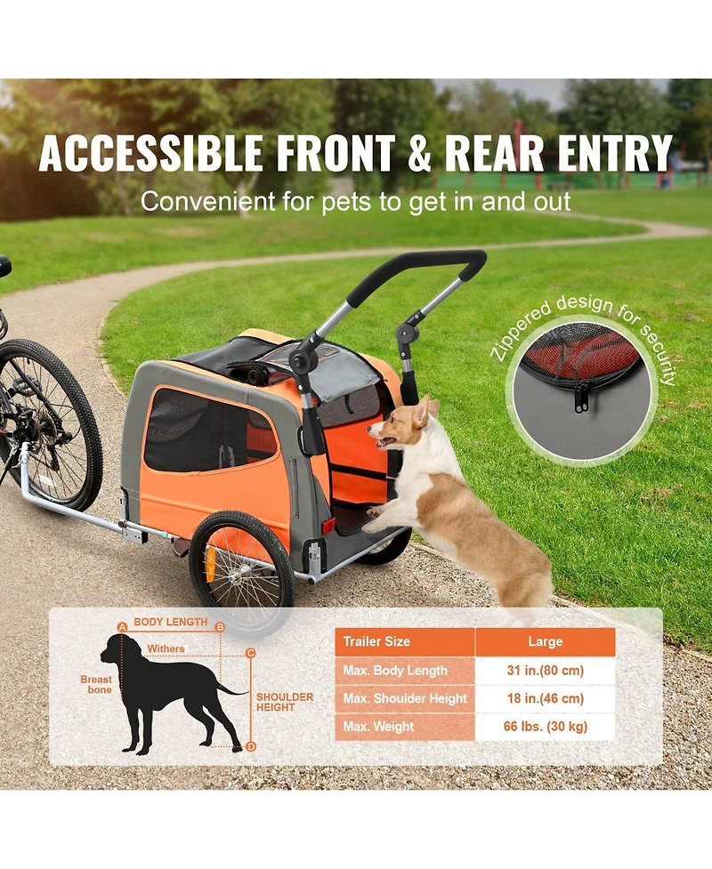Cozito 2-in-1 Foldable Pet Bike Trailer & Stroller, Holds up to 66 lbs., Orange & Gray