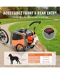 Cozito 2-in-1 Foldable Pet Bike Trailer & Stroller, Holds up to 66 lbs., Orange & Gray