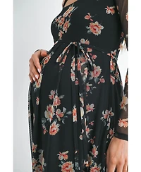 Hello Miz Maternity Floral Square Neck Long Sleeve Dress
