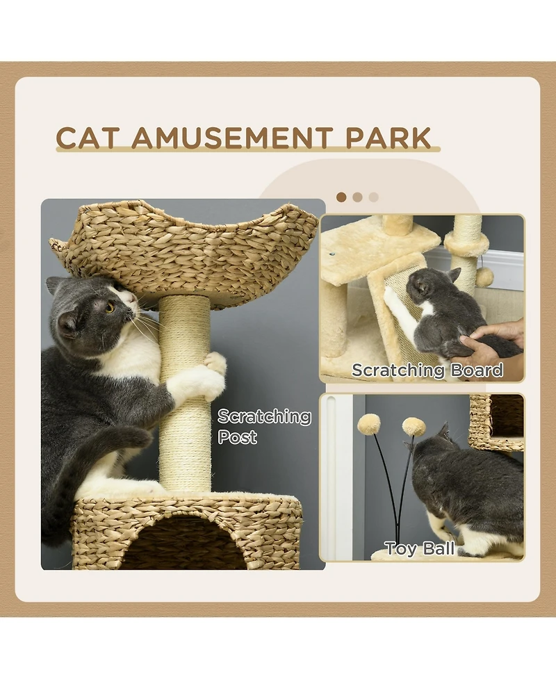 Aostirmotor 45" Cat Tree with Scratching Posts, Ramp, Condo, Toy Balls