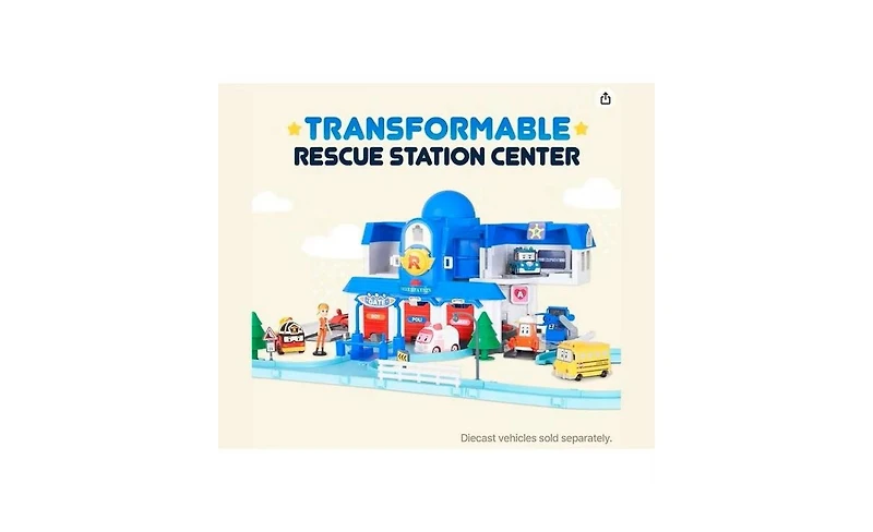 Robocar Poli Exclusive Transforming Headquarters Playset – Emergency Rescue Center & Race Track for Die-Cast Cars (Die-Cast Cars not included)