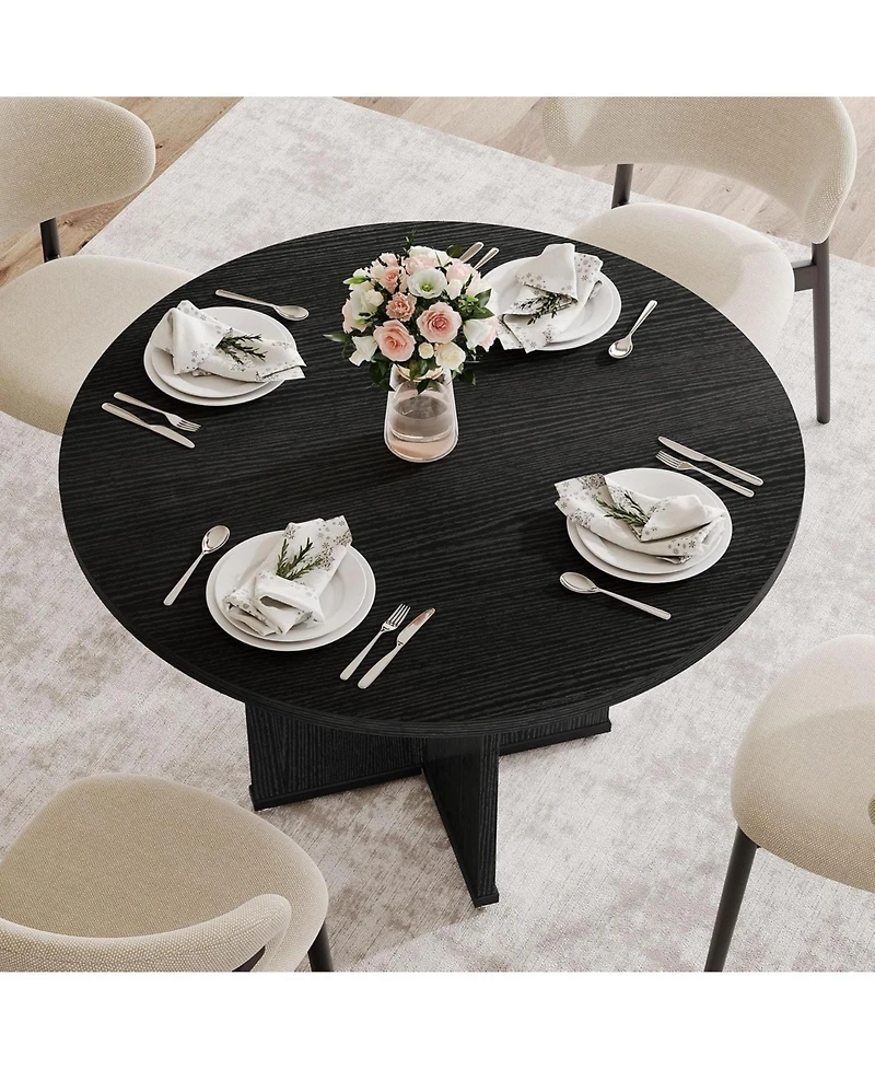 Tribesigns 39.37-Inch Round Dining Table for 4 People, Farmhouse Kitchen Dinner with Wooden Tabletop and Legs