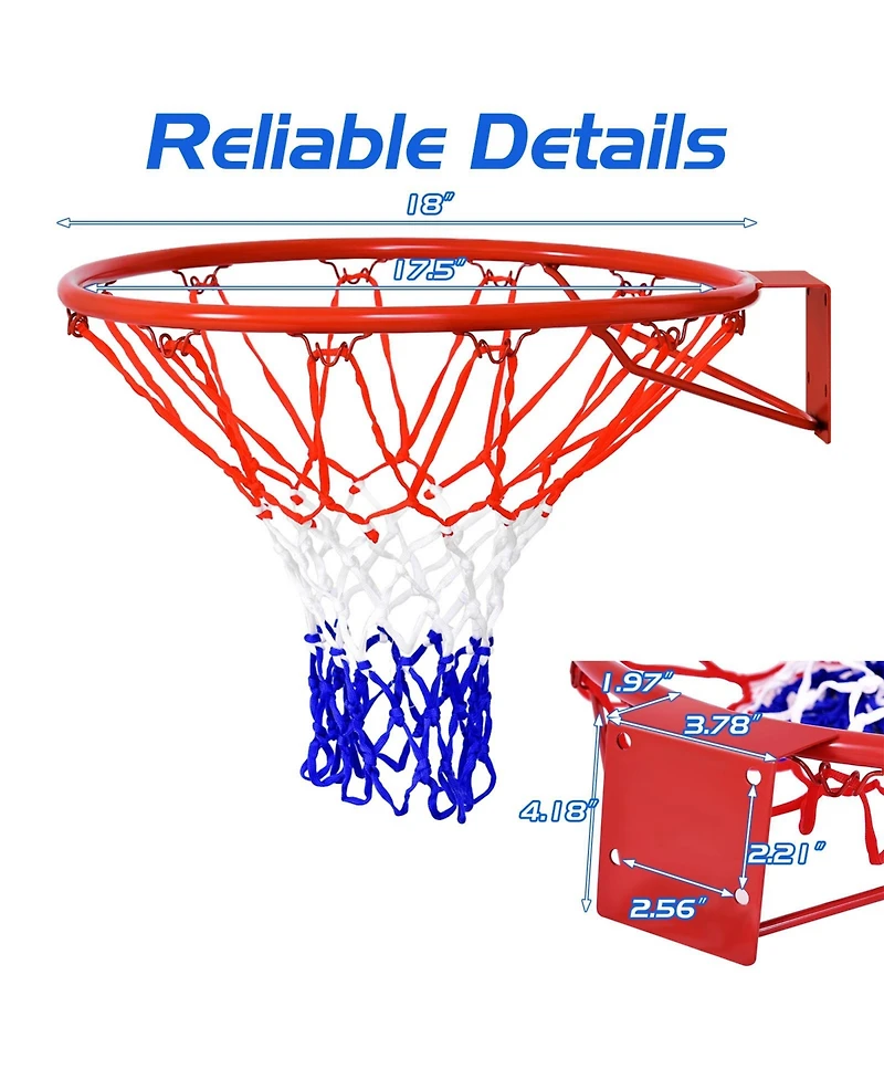 Sugift 18 Inch Replacement Basketball Rim with All-Weather Net