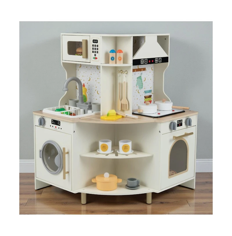 Slickblue Wooden Toy Kitchen for Kids with Functional Faucet and Sink