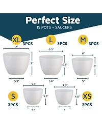 Lifemaster 15-pack white plant pots with drainage & saucers, stackable, durable, weatherproof for indoor/outdoor use