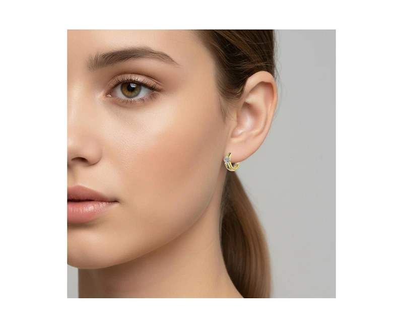 Genevive Women's 14K Gold Plated Cubic Zirconia Heart Hoop Earrings