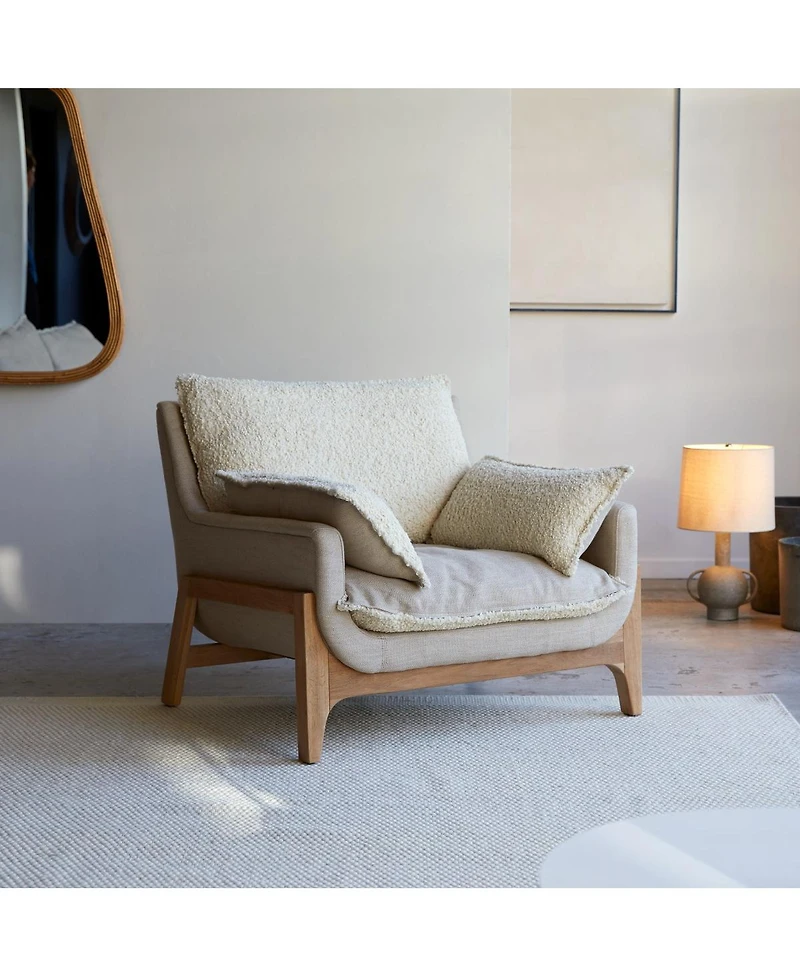 Tikamoon Woodnest armchair solid oak and linen fabric, 1 seat