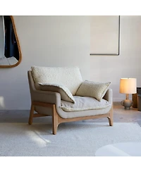 Tikamoon Woodnest armchair solid oak and linen fabric, 1 seat