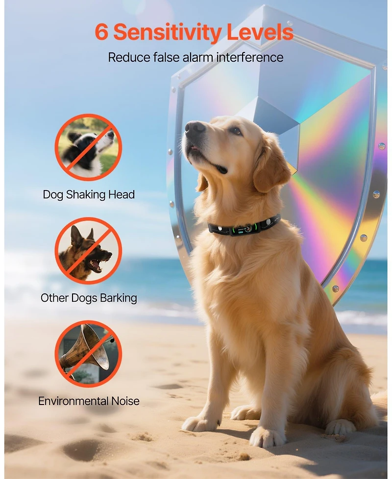 Cozito Waterproof Rechargeable Smart Bark Collar with 6 Sensitivity Levels, Black