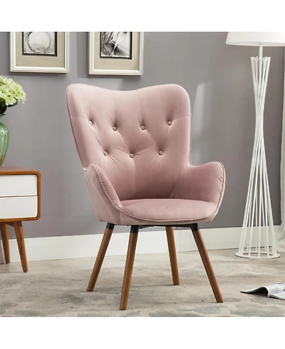Simplie Fun Contemporary Silky Velvet Tufted Button Back Accent Chair, Mauve
