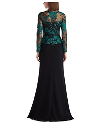 Tadashi Shoji Women's Beacon Belted Embroidered Illusion Gown