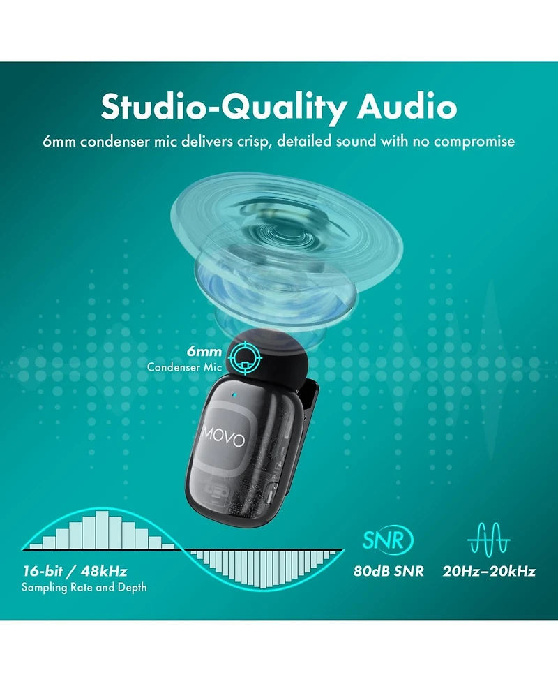 Movo NanoMic Wireless Lavalier Microphone System with Charging Case (3.5mm)