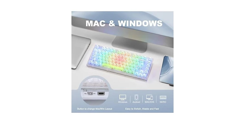 Lofree X75 82 Key Hot Swappable Mechanical Keyboard with Transparent Keycaps, 75% Layout Gasket Mount Rgb Backlit Kailh Jellyfish Switch, Wired