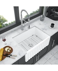 flynama 24inch Ceramic Farmhouse Kitchen Sink Single Bowl Rectangular Vessel Apron Front