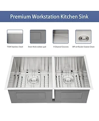 flynama 33x19x9inch Undermount Double Bowl Kitchen Sink Stainless Steel 16 Gauge 60 and 40