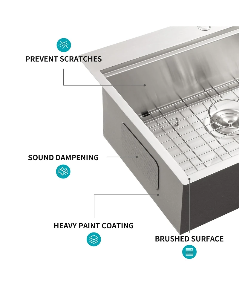 flynama 33x22x9inch 16 Gauge T304 Stainless Steel Drop In Topmount Single Bowl Ledge Workstation Kitchen Sink with Full Accessories