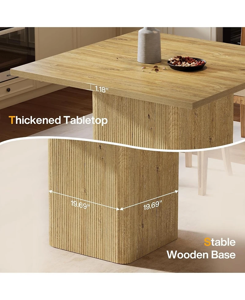Tribesigns 39-Inch Square Dining Table for 4, Small Fluted Kitchen Table with Pedestal Base, Farmhouse Style, Natural