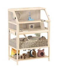 PawHut Wooden 3 Tier Hamster Cage with Storage Shelf for Dwarf, Gerbil